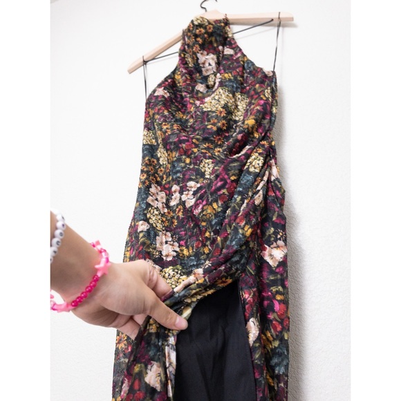 Amanda Uprichard Elektra Backless Gathered Side Slit Gown S Halter Maxi Floral - Picture 8 of 13